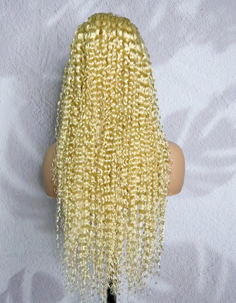 613 blonde color human hair small knots curls deep wave 13x4 lace front wigs