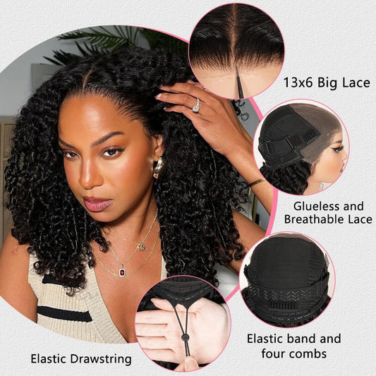 Wear and Go Drawstring Burmese Curly Glueless Pre Plucked HD 13x6 Lace Frontal Wigs Human Hair