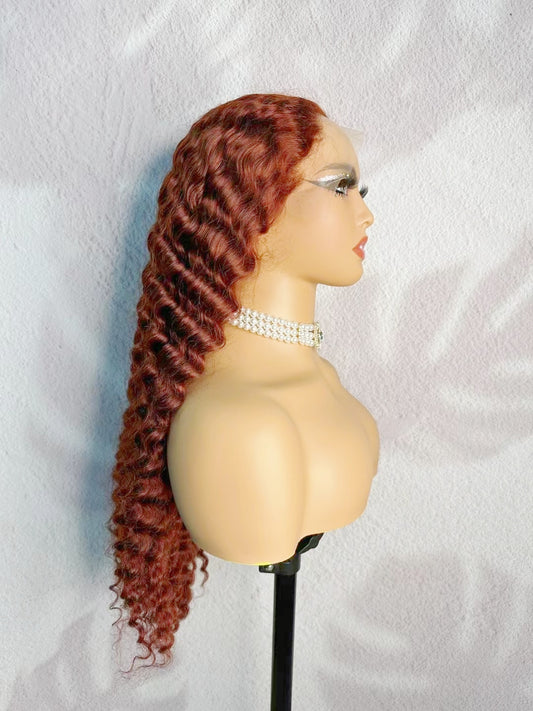 33 Red Brown Deep Wave 13x4 Lace Front Human Hair Wig