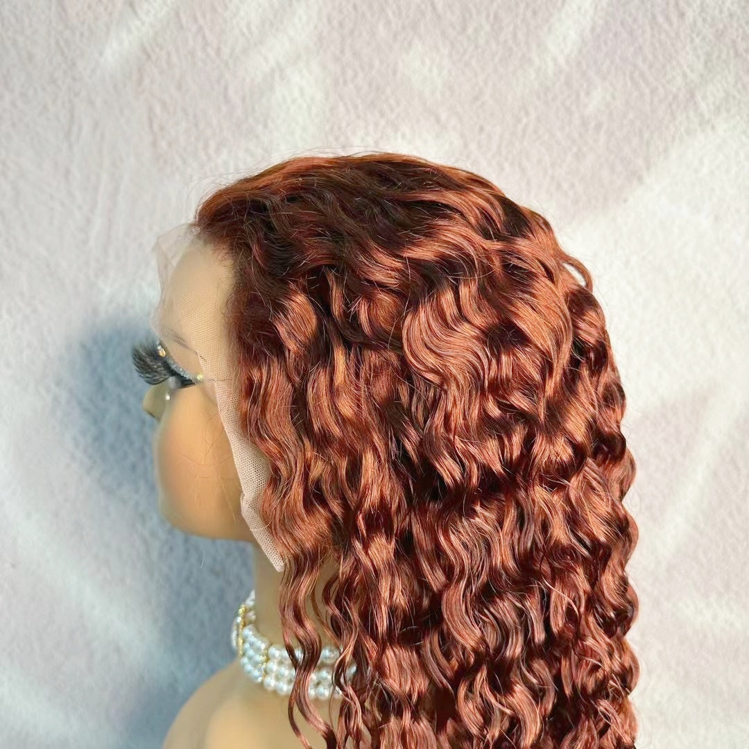 Popular red brown #33 color deep wavy swiss lace 13x4 front wigs human hair