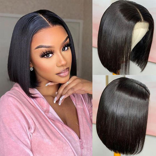 Straight 4x4 Transparent Lace Closure Bob Human Hair Wig