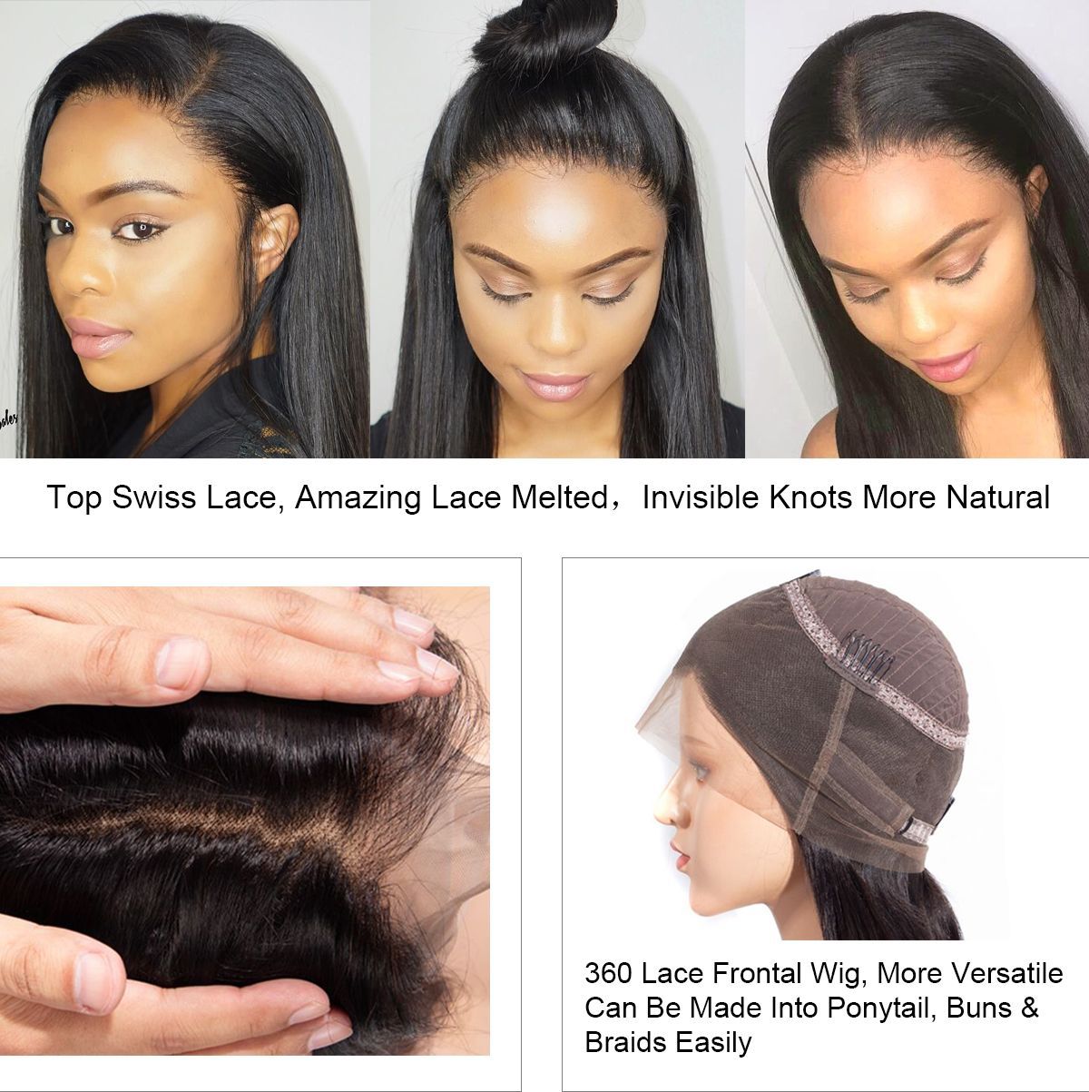 360 Lace Frontal Wigs Straight Hair 100% Human Hair Wigs