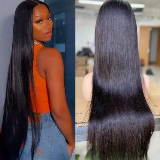 Straight 30-40 Inch Transparent Lace Virgin Human Hair Wig