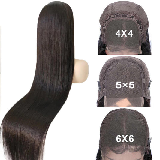 Straight 30-40 Inch Transparent Lace Virgin Human Hair Wig