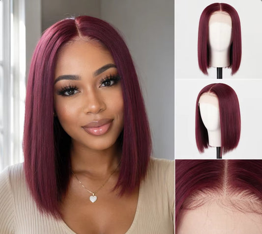 Glueless burgundy 99j color short cut human hair 13x4 HD lace frontal bob wig