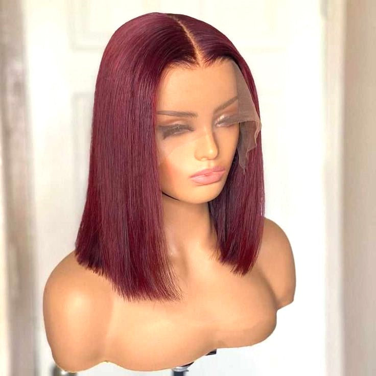 Glueless burgundy 99j color short cut human hair 13x4 HD lace frontal bob wig