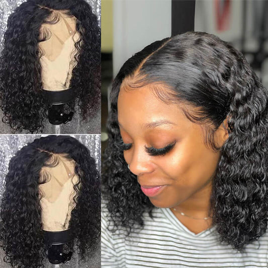 Kinky Curly 13x4 Transparent Lace Frontal Bob Human Hair Wig
