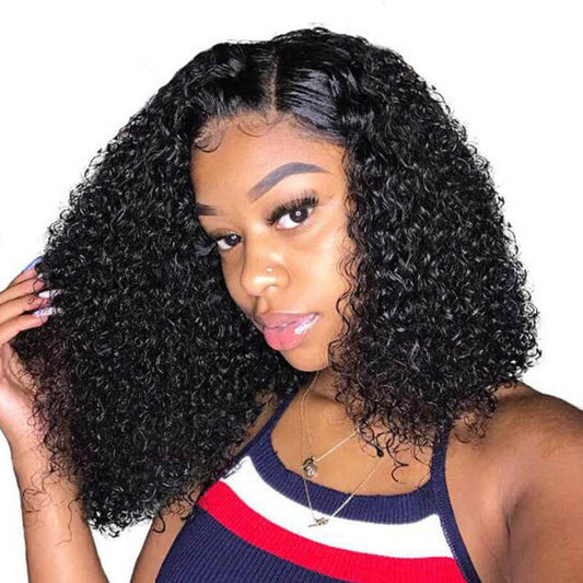 Kinky Curly 13x4 Transparent Lace Frontal Bob Human Hair Wig