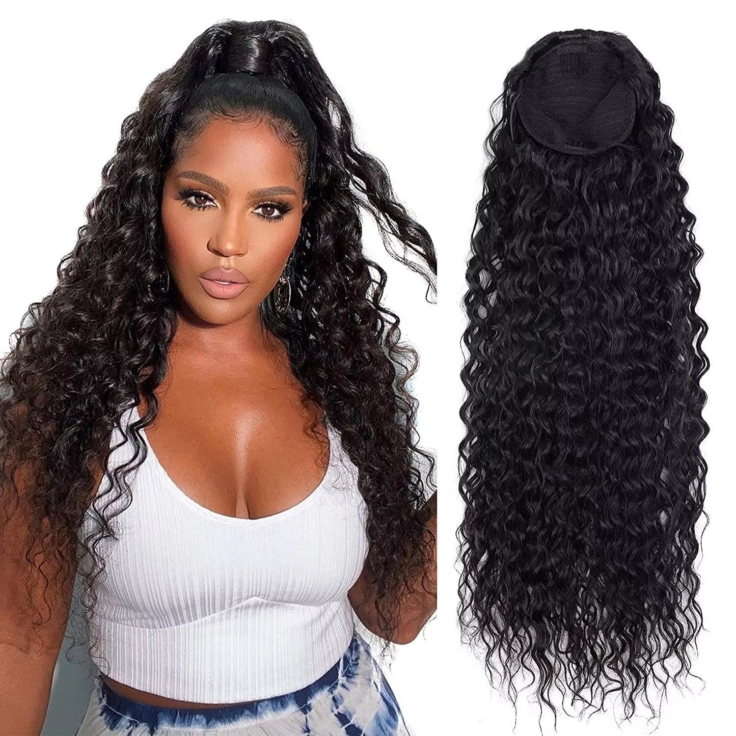 Deep Wave Human Hair Ponytail Extension