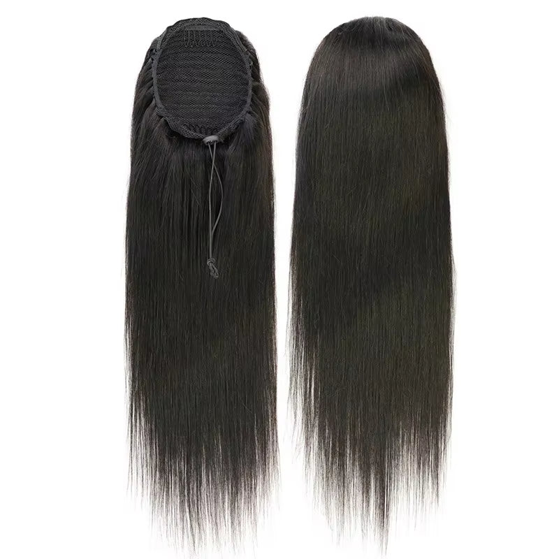 Shevive straight human hair drawstring ponytail extension wigs