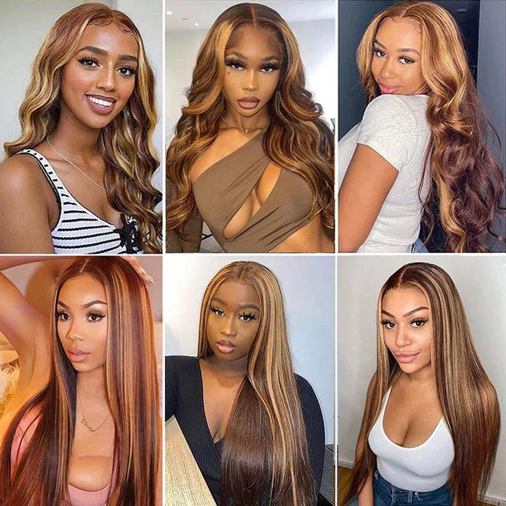 Classic 180% density highlight piano P4/27 color straight human hair 13x4 lace front wigs