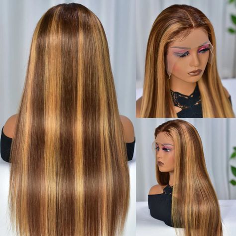 Classic 180% density highlight piano P4/27 color straight human hair 13x4 lace front wigs