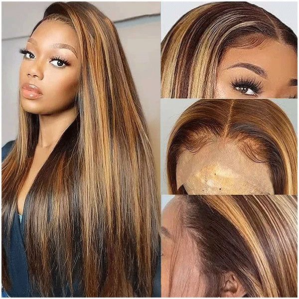 Classic 180% density highlight piano P4/27 color straight human hair 13x4 lace front wigs