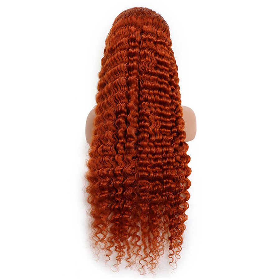 Ginger color deep wave style human hair swiss 13x4 lace front wigs