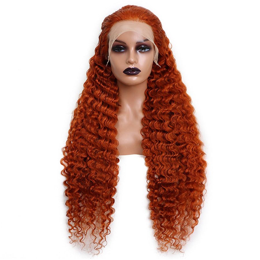 Ginger color deep wave style human hair swiss 13x4 lace front wigs