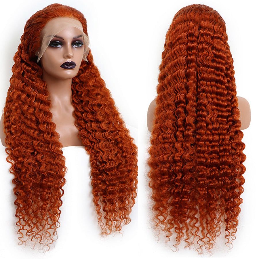 Ginger color deep wave style human hair swiss 13x4 lace front wigs