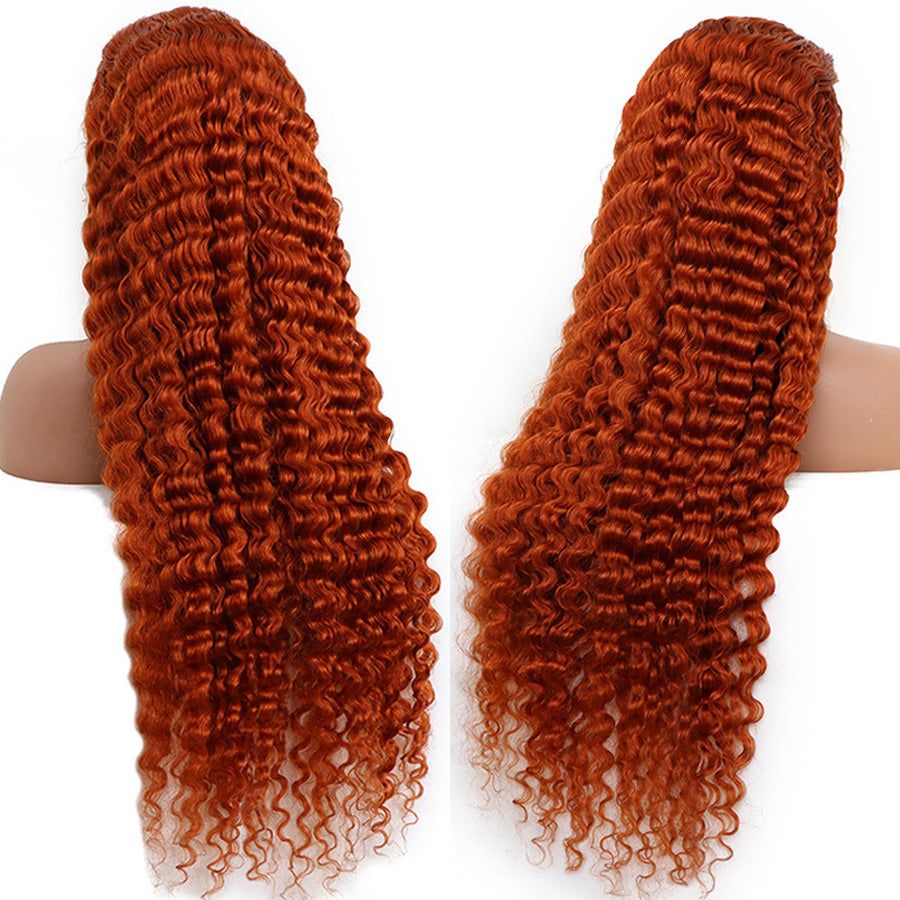 Ginger color deep wave style human hair swiss 13x4 lace front wigs