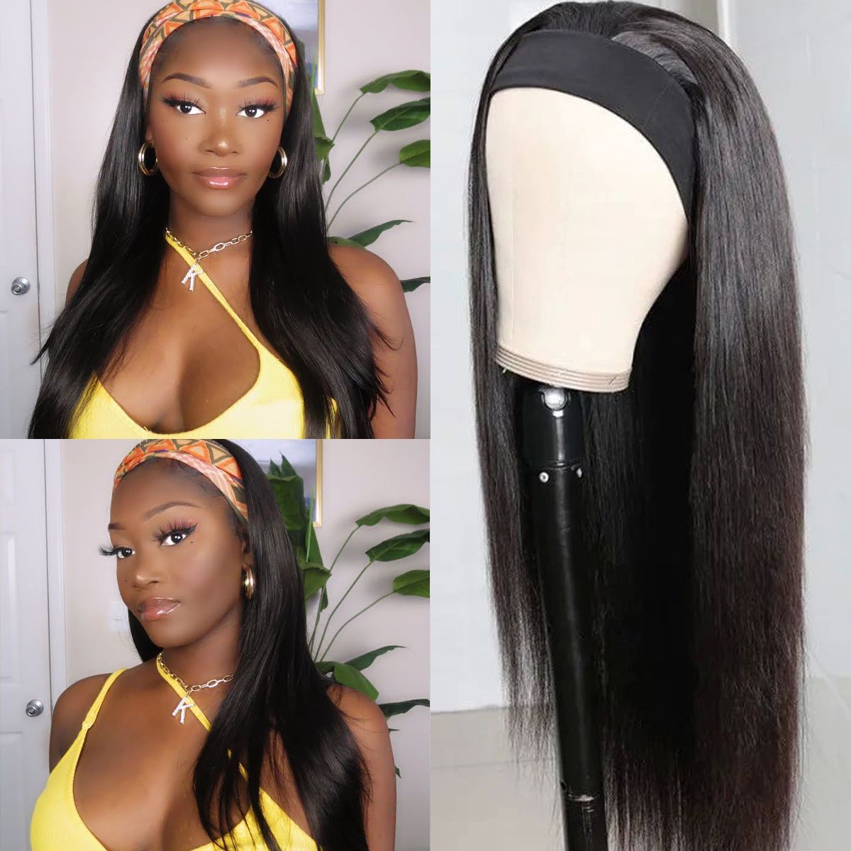 Headband Wig Straight Human Hair Wigs