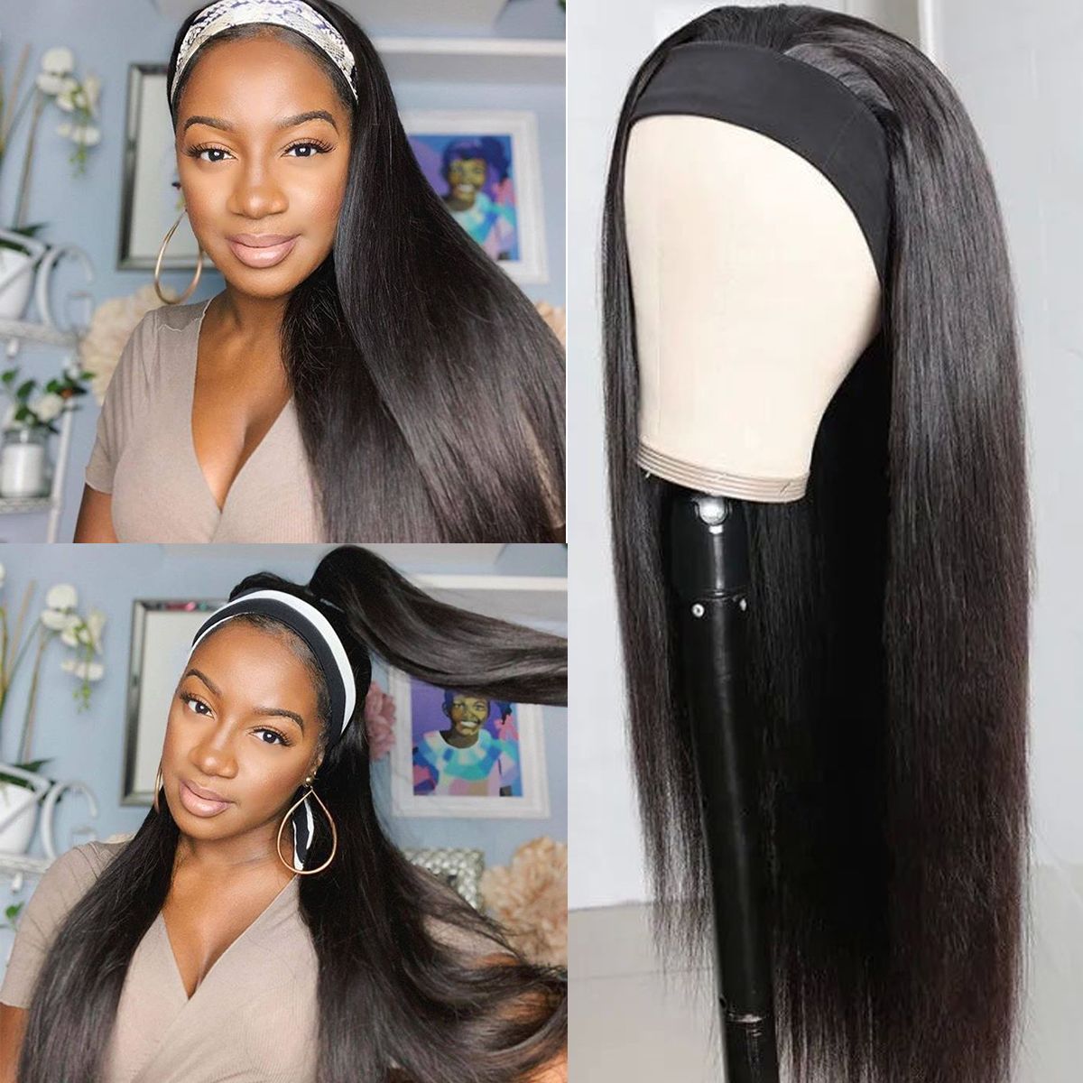 Headband Wig Straight Human Hair Wigs