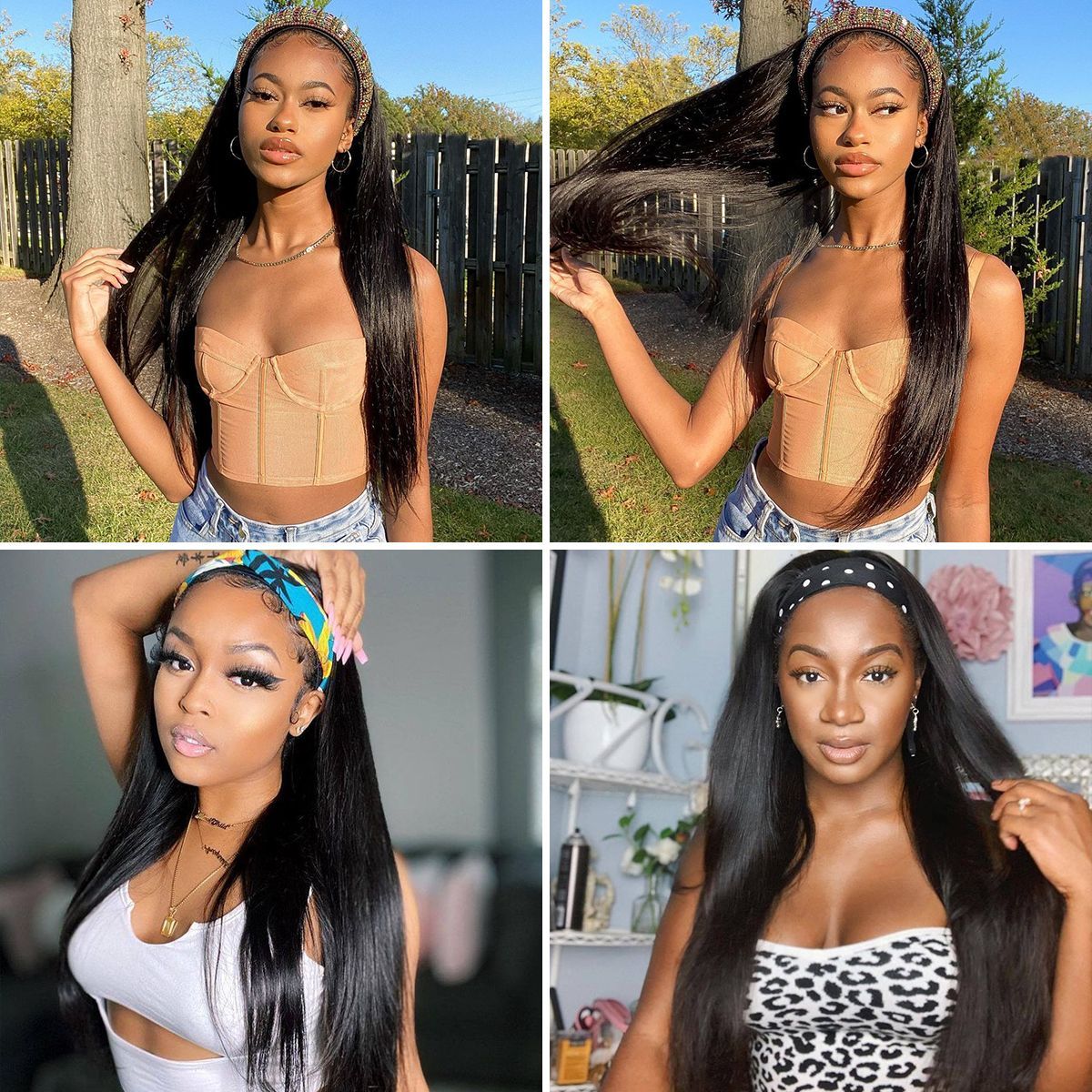 Headband Wig Straight Human Hair Wigs