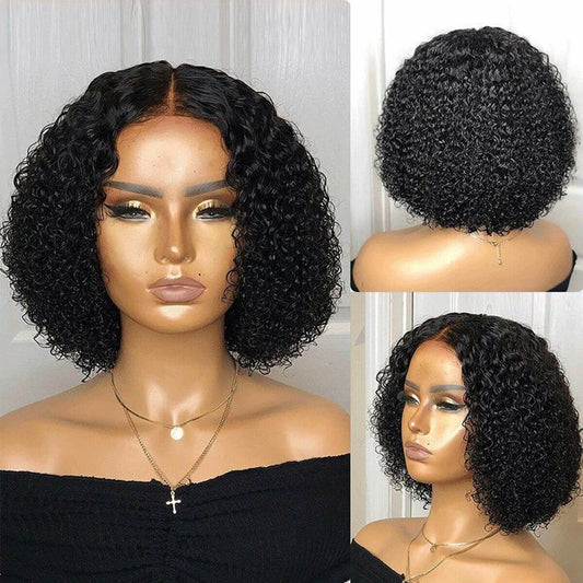 Kinky Curly Middle Part Transparent 4x4 Lace Closure Human Hair Wig