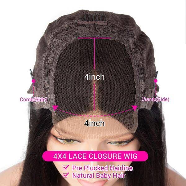 10 Inch Kinky Curly Virgin Hair 4×4 Lace Closure Wig