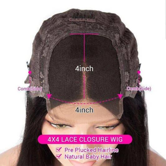 Kinky Curly Middle Part Transparent 4x4 Lace Closure Human Hair Wig