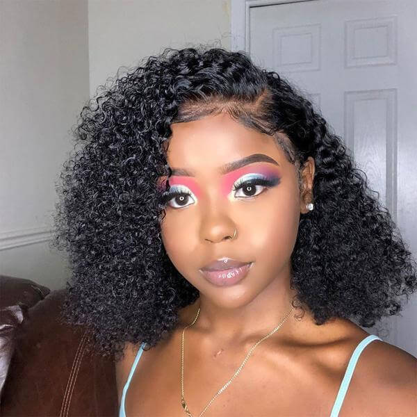10 Inch Kinky Curly Virgin Hair 4×4 Lace Closure Wig