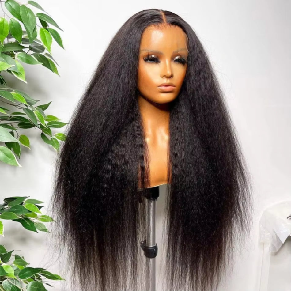 Quality human hair kinky straight transparent lace 13x4 frontal wig for black women