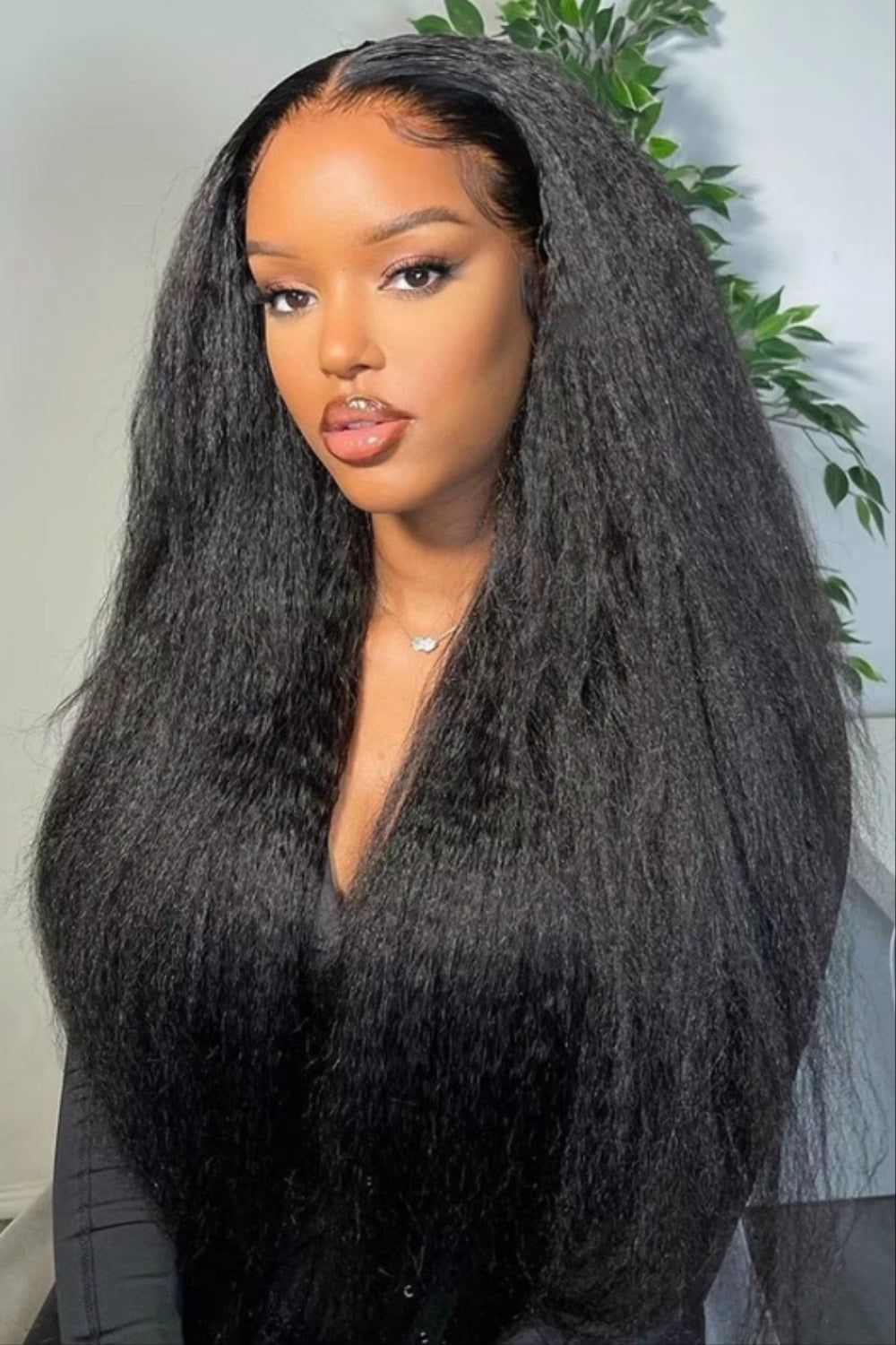 Quality human hair kinky straight transparent lace 13x4 frontal wig for black women