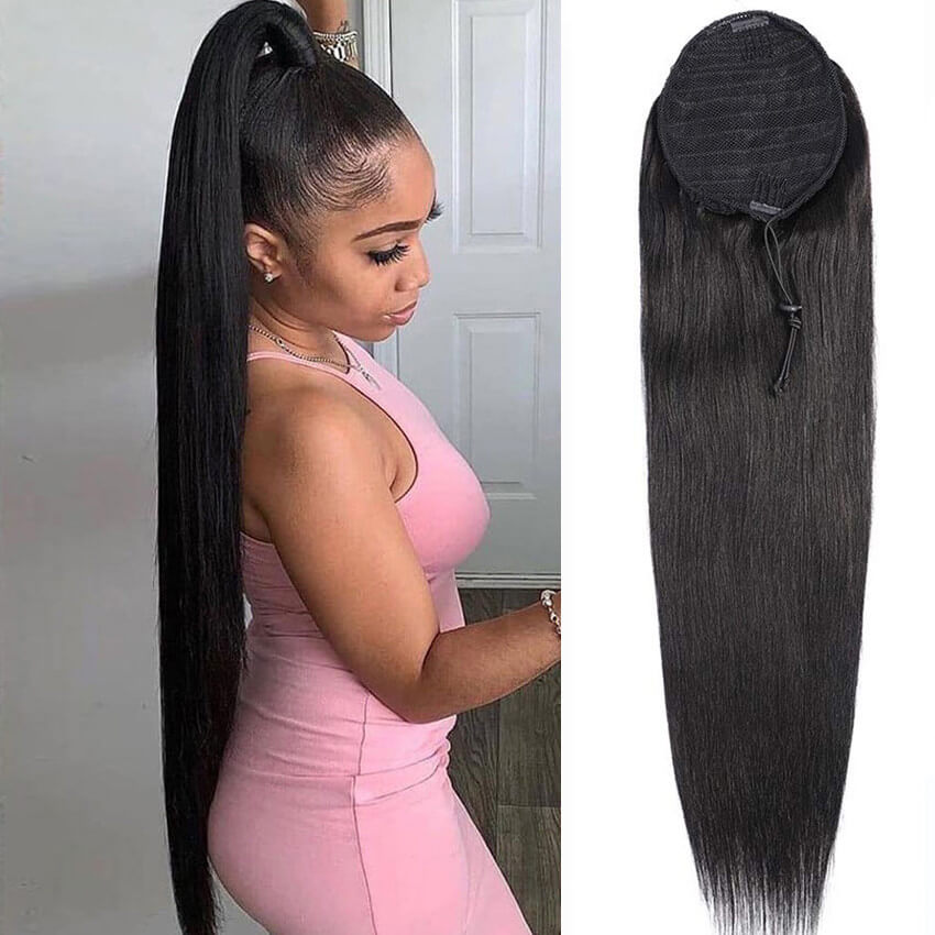 Drawstring Ponytail Virgin Hair Wrap Around Weight 100 Grams