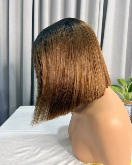 High quality short raw hair 1b/4 brown ombre color 5x5 lace closure bob wig