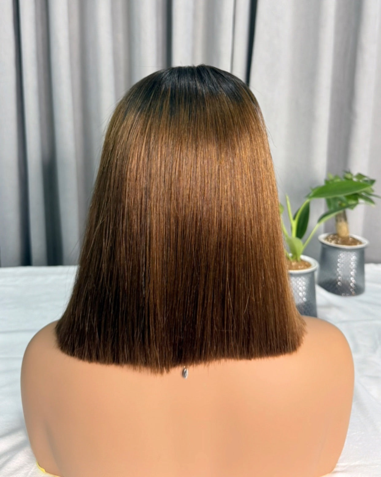 High quality short raw hair 1b/4 brown ombre color 5x5 lace closure bob wig