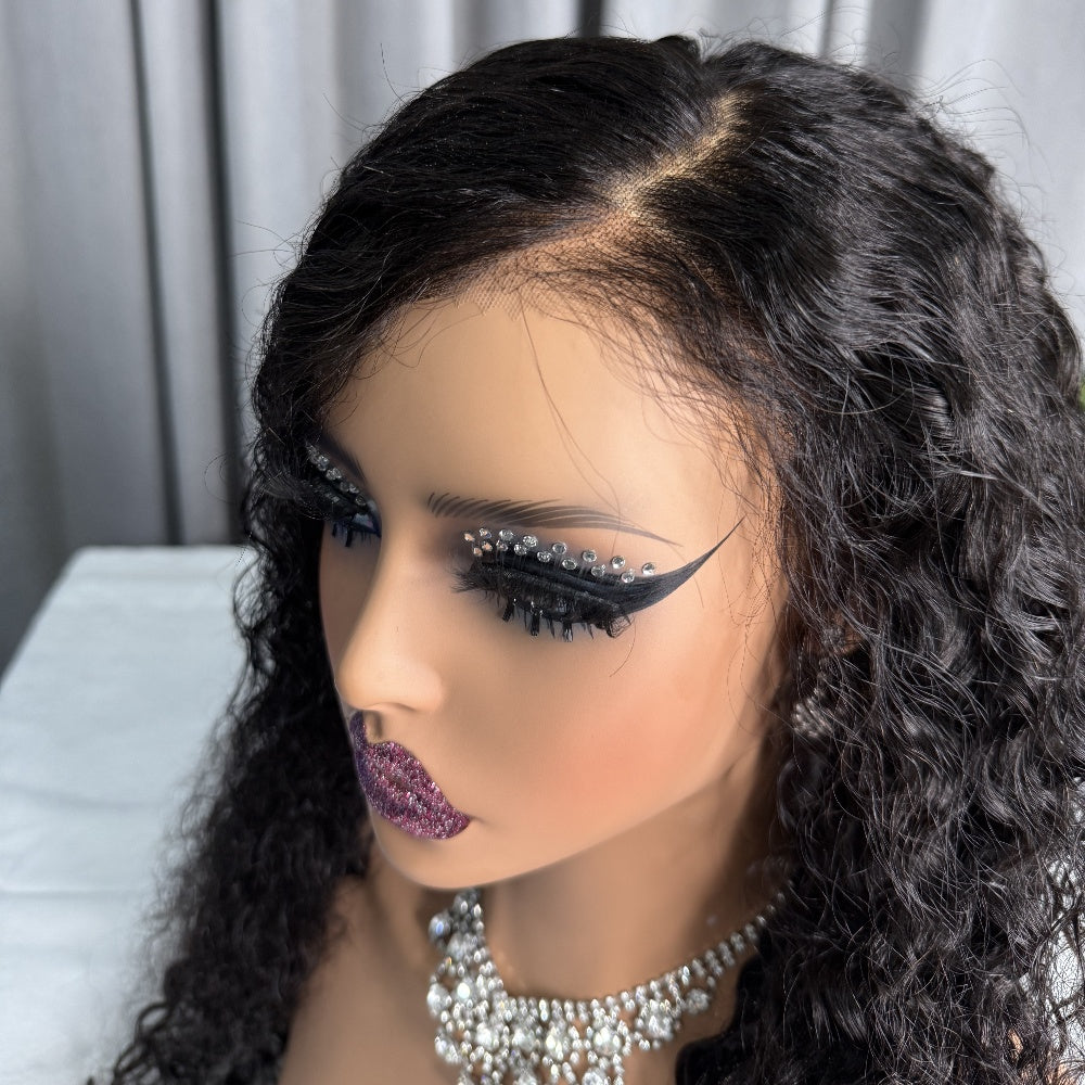 New Design Water Wave Human Hair Glueless Side Part 5x7 lace closure wig